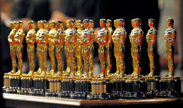 WELLINGTON NEW ZEALAND The 22 Oscars won by the Lord of The Rings sit on a table in front of the 3000 assembled fans...