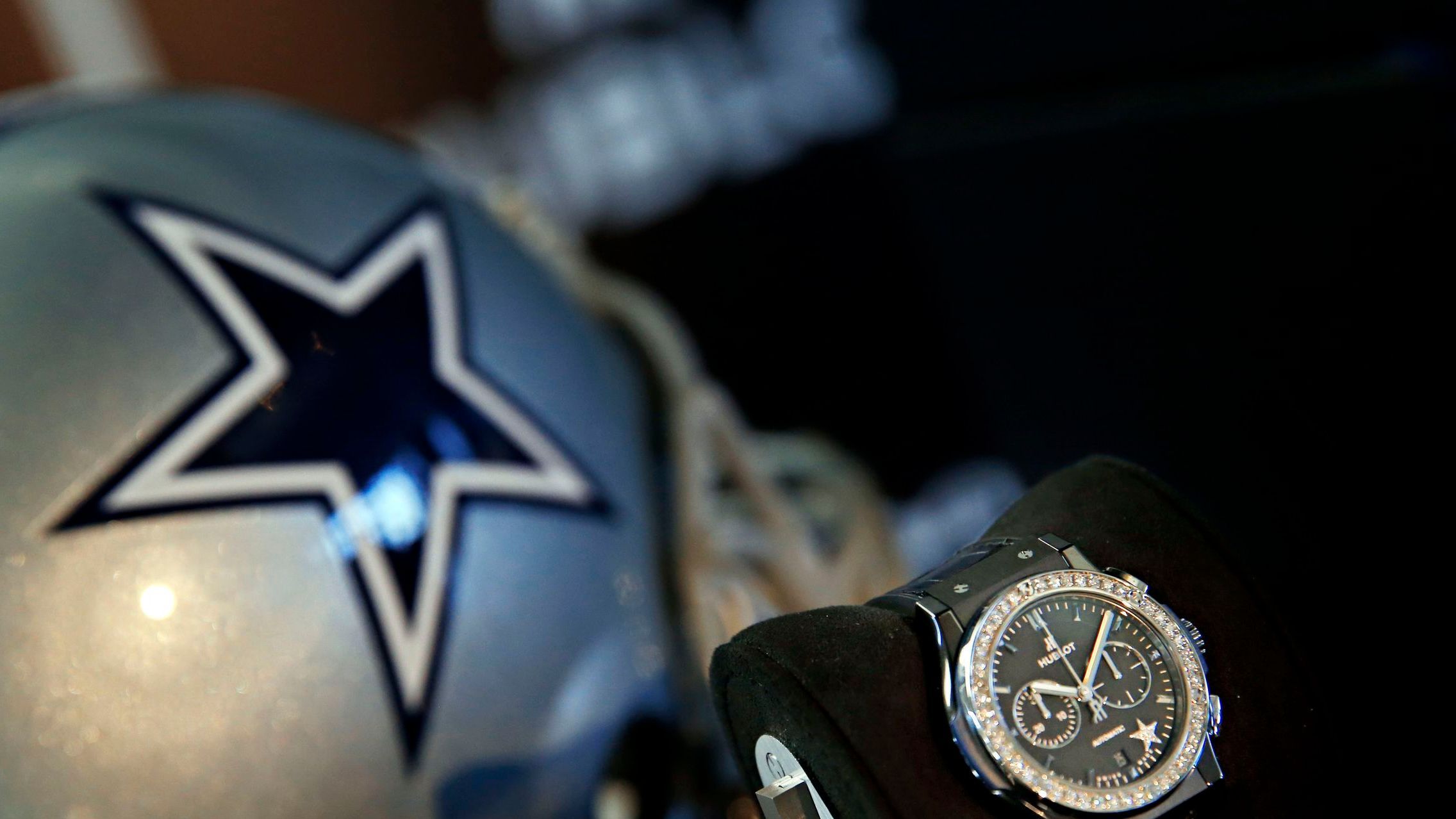 A Hublot Classic Fusion Women's Dallas Cowboys watch sits on display during a Hublot and Dallas Cowboys partnershipwatch...