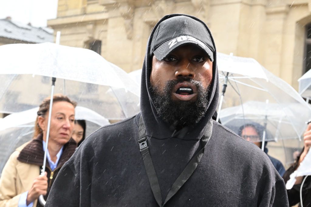 PARIS FRANCE OCTOBER 02 Kanye West attends the Givenchy Womenswear SpringSummer 2023 show as part of Paris Fashion...