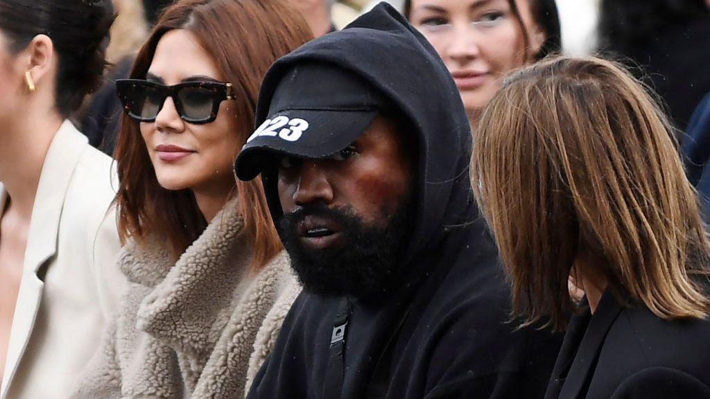 US rapper Kanye West attends the Givenchy SpringSummer 2023 fashion show during the Paris Womenswear Fashion Week in...