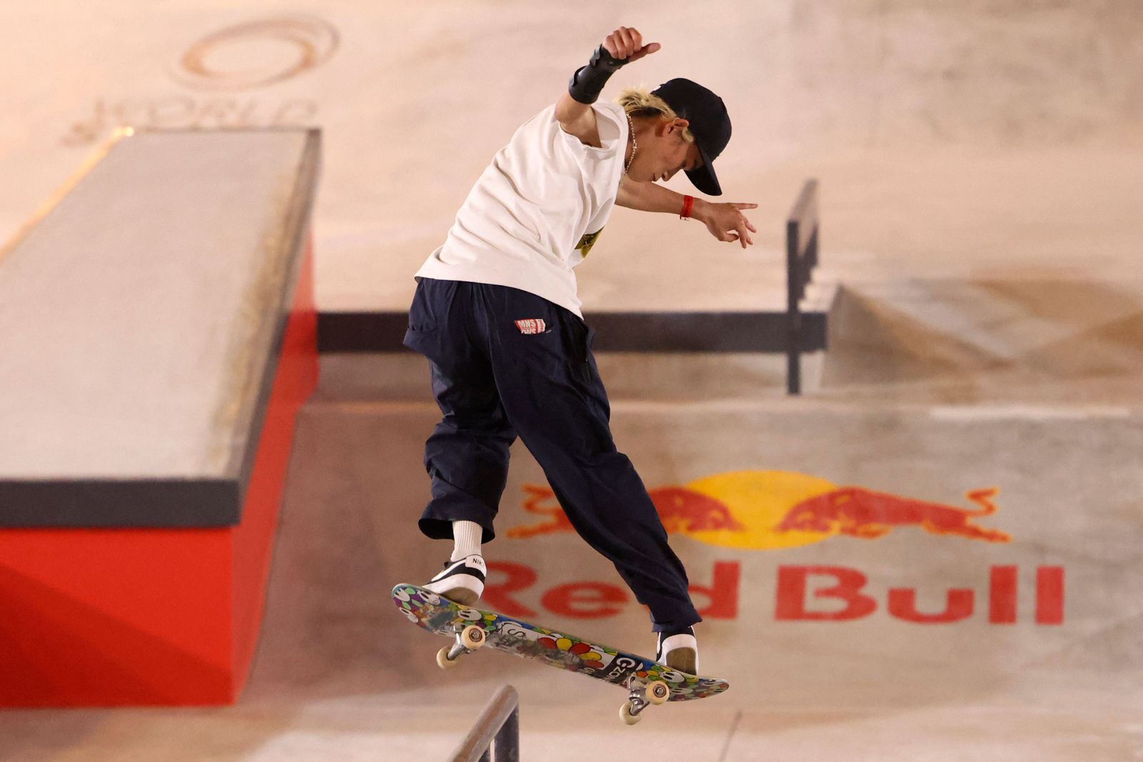 Sora Shirai of Japan competes during the men's semifinal of the Skateboarding Street World Championships 2023 at the...