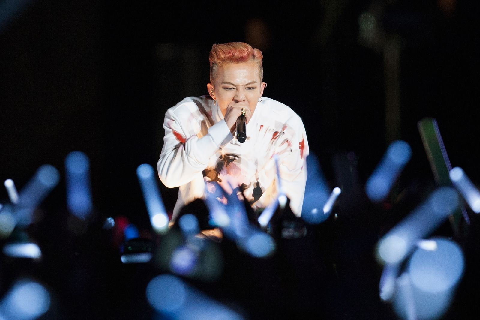 SEOUL SOUTH KOREA APRIL 13 GDragon of South Korean boy band Bigbang performs onstage during singer Psy 'Happening'...