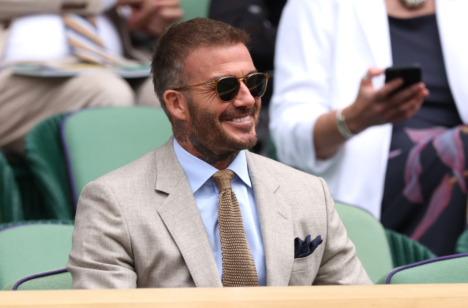 LONDON ENGLAND JULY 01 David Beckham is seen in the Royal Box ahead of the Gentlemen's Singles first round match...
