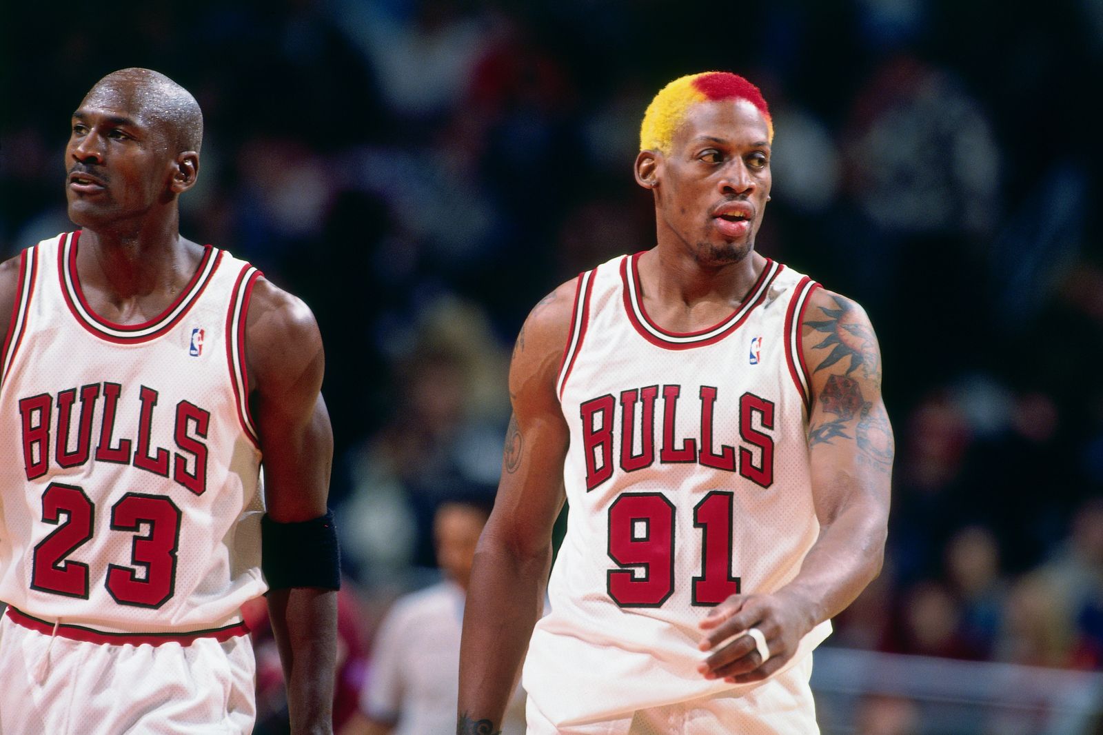 Michael Jordan與Dennis Rodman一同締造90年代NBA三連霸的公牛王朝。(圖片/Getty Images)