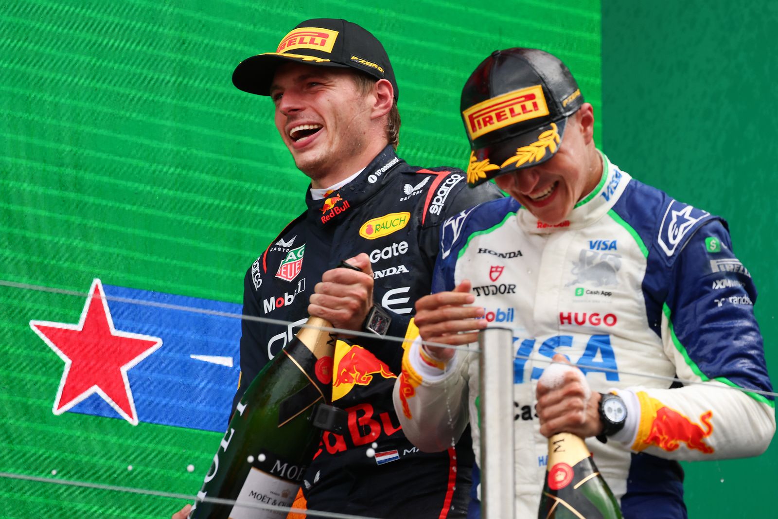 ZANDVOORT NETHERLANDS AUGUST 31 Second placed Max Verstappen of the Netherlands and Oracle Red Bull Racing and Third...