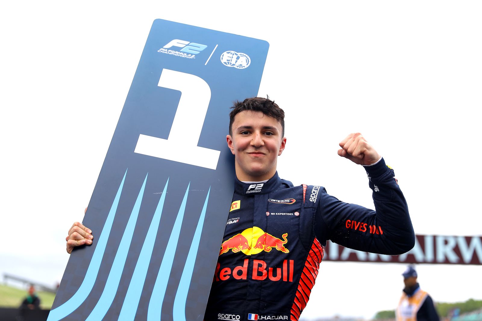 NORTHAMPTON ENGLAND JULY 07 Race winner Isack Hadjar of France and Campos Racing celebrates in parc ferme during the...