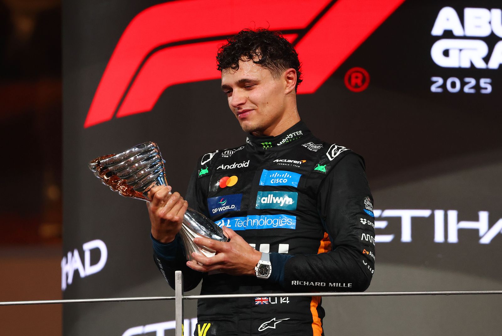 ABU DHABI UNITED ARAB EMIRATES DECEMBER 07 2025 F1 World Drivers Champion and Third placed Lando Norris of Great...