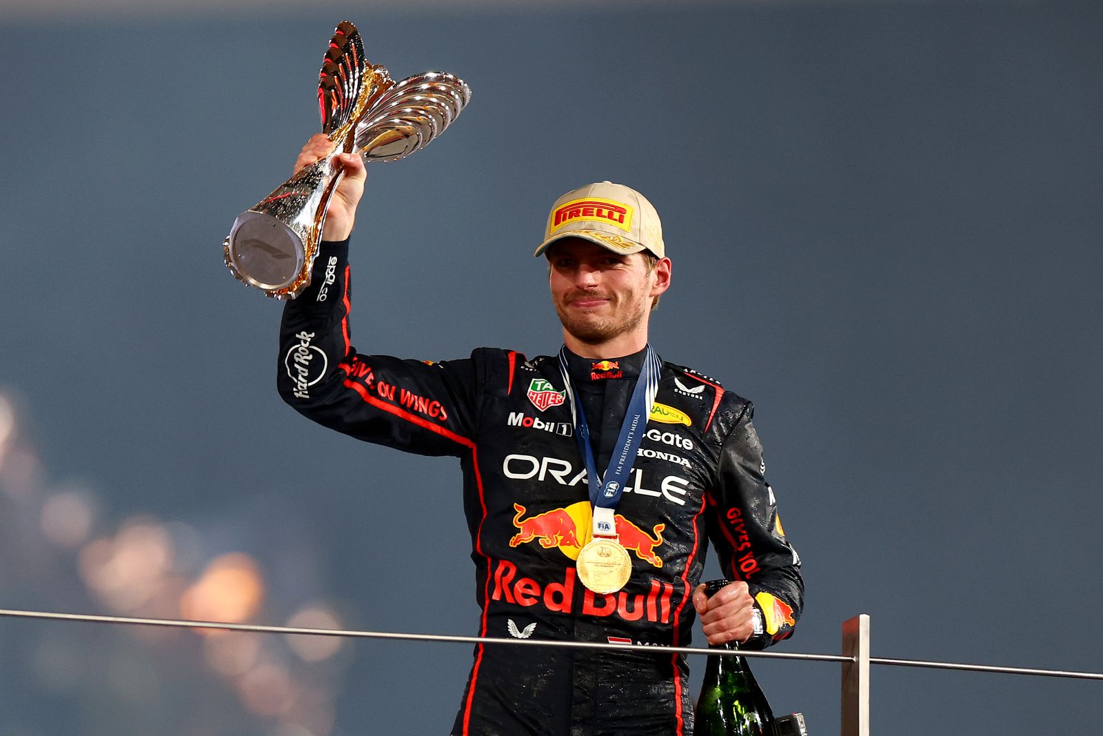 ABU DHABI UNITED ARAB EMIRATES DECEMBER 07 Race winner Max Verstappen of the Netherlands and Oracle Red Bull Racing...