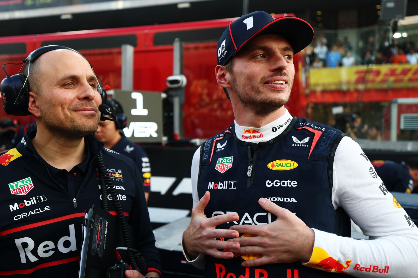 ABU DHABI UNITED ARAB EMIRATES DECEMBER 07 Gianpiero Lambiase Head of Racing of Oracle Red Bull Racing and Max...