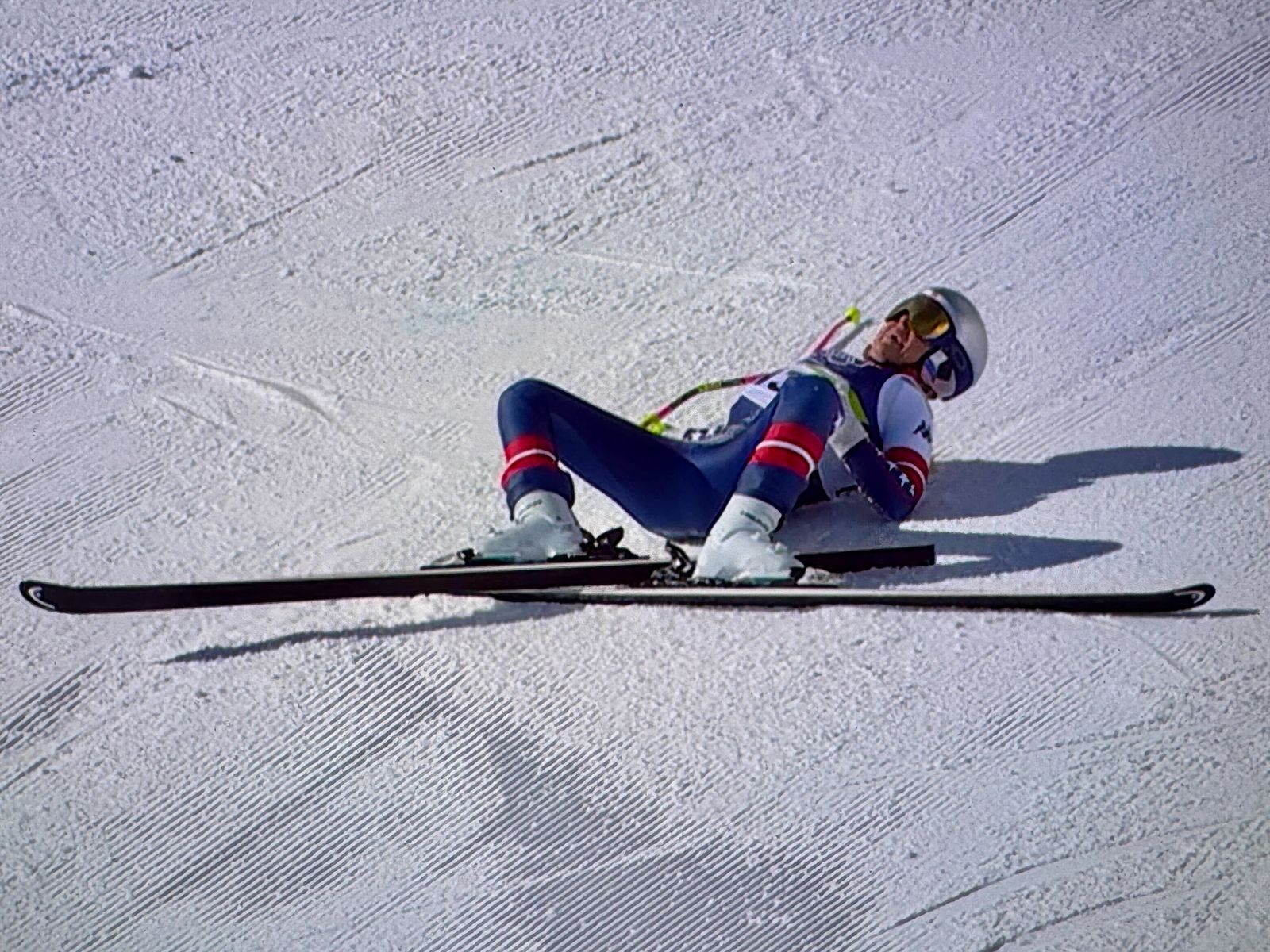CORTINA D'AMPEZZO ITALY FEBRUARY 08 Lindsey Vonn of Team United States crashes during the Women's Downhill on day two...