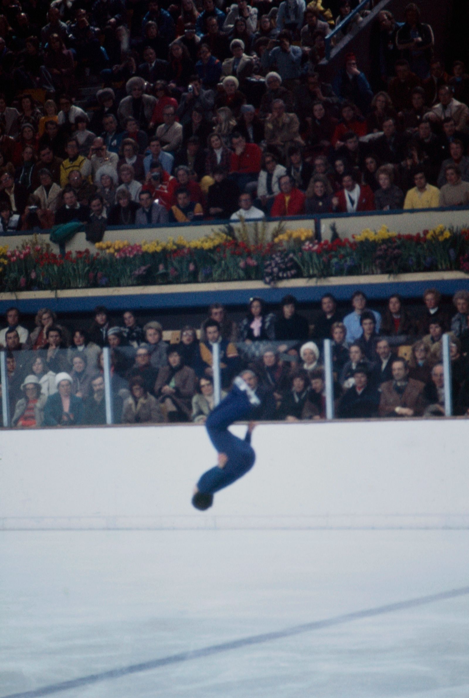 Figure skater Terry Kubicka doing a backflip