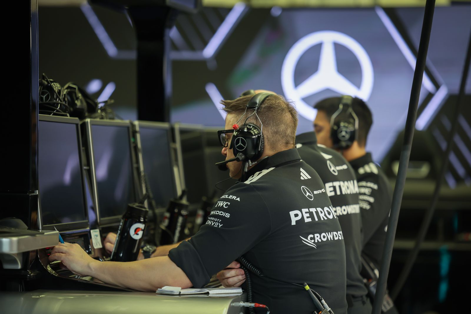 SAKHIR BAHRAIN FEBRUARY 13 Mercedes team continue preparations for preseason test drives for the 2026 Formula 1 World...