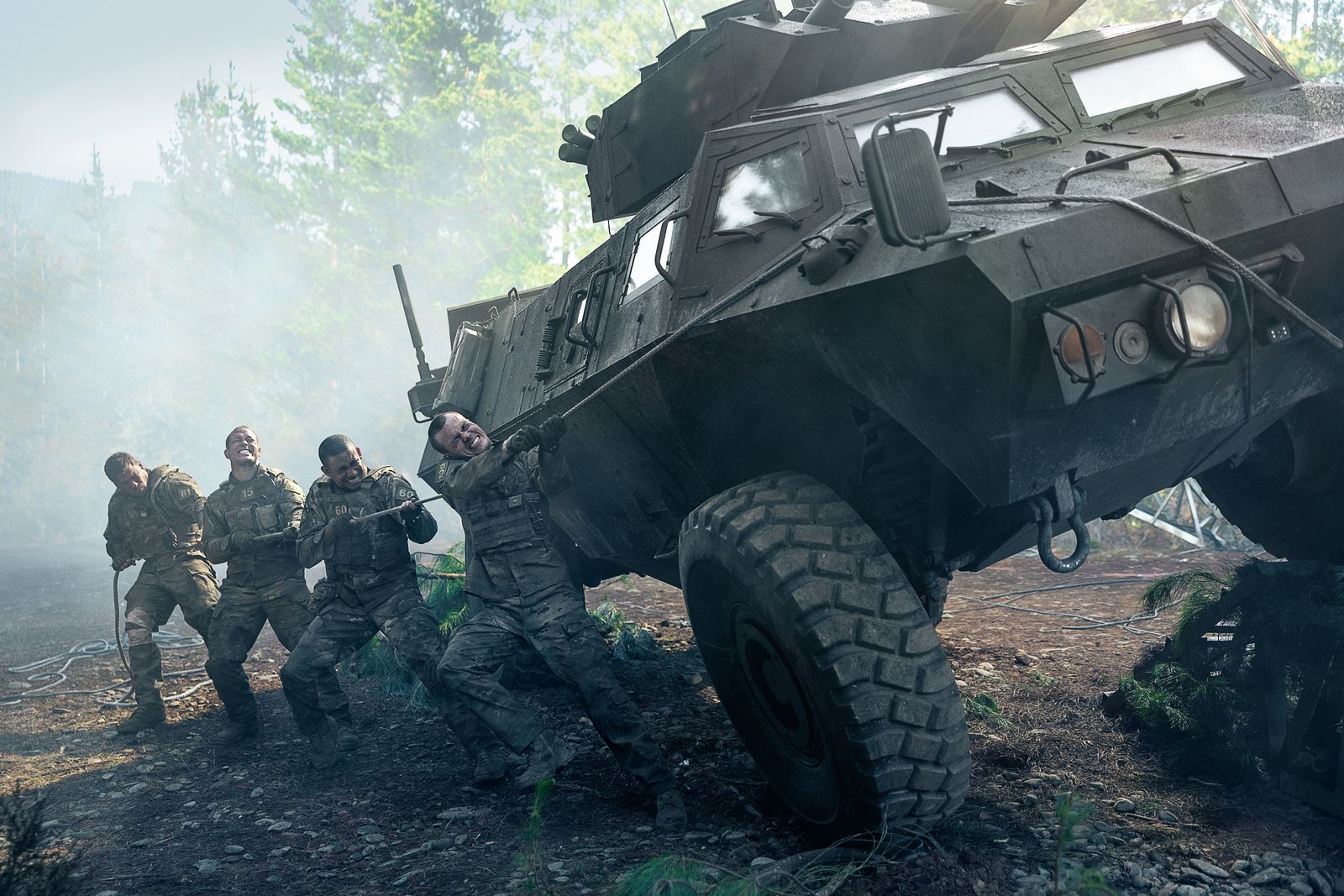 War Machine. Alan Ritchson as 81 Blake Richardson as 15 Keiynan Lonsdale as 60 and Jack Patten as 109 in War Machine....