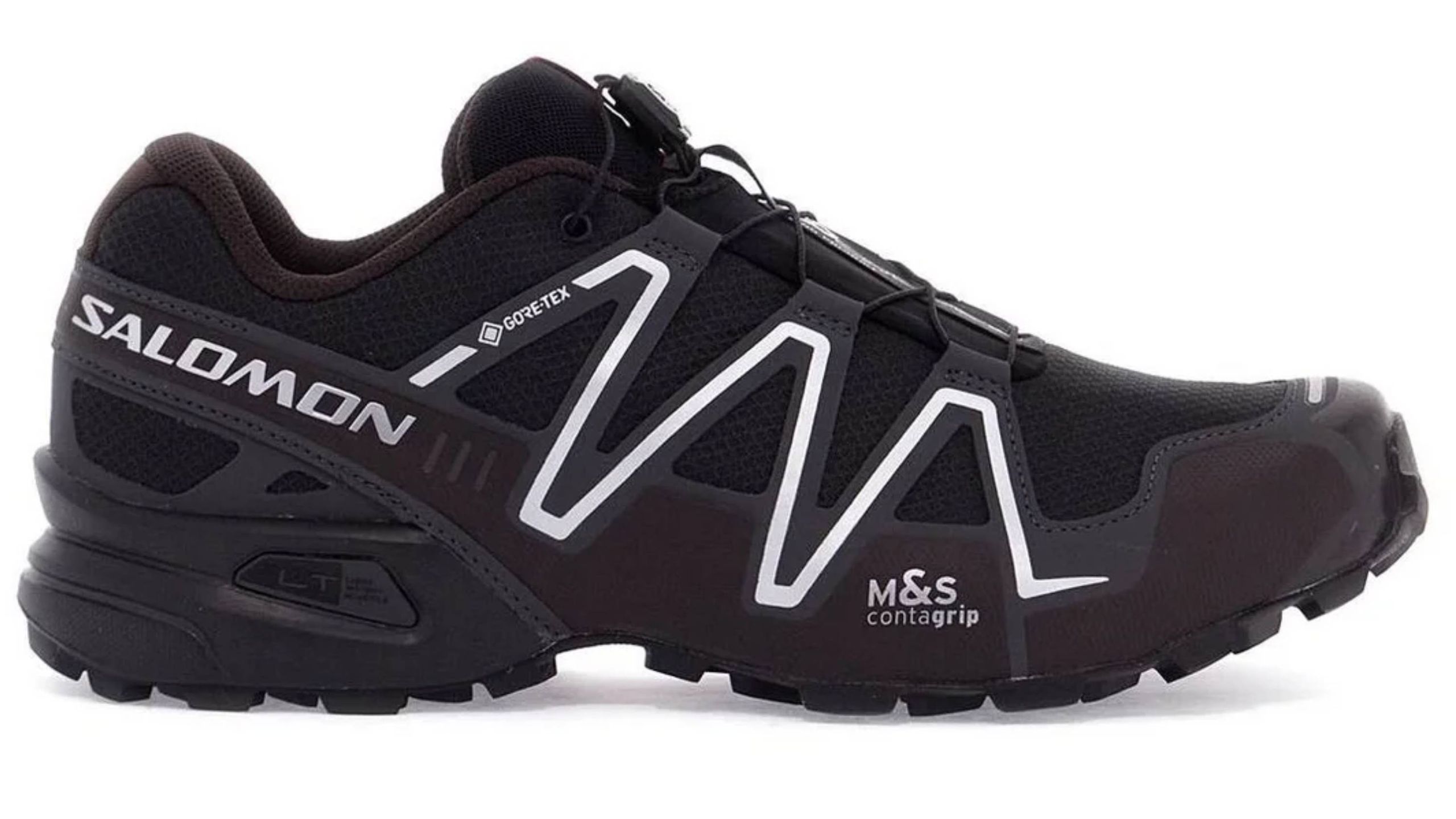 Tenis Salomon Speedcross 3 GTX negros sobre fondo blanco