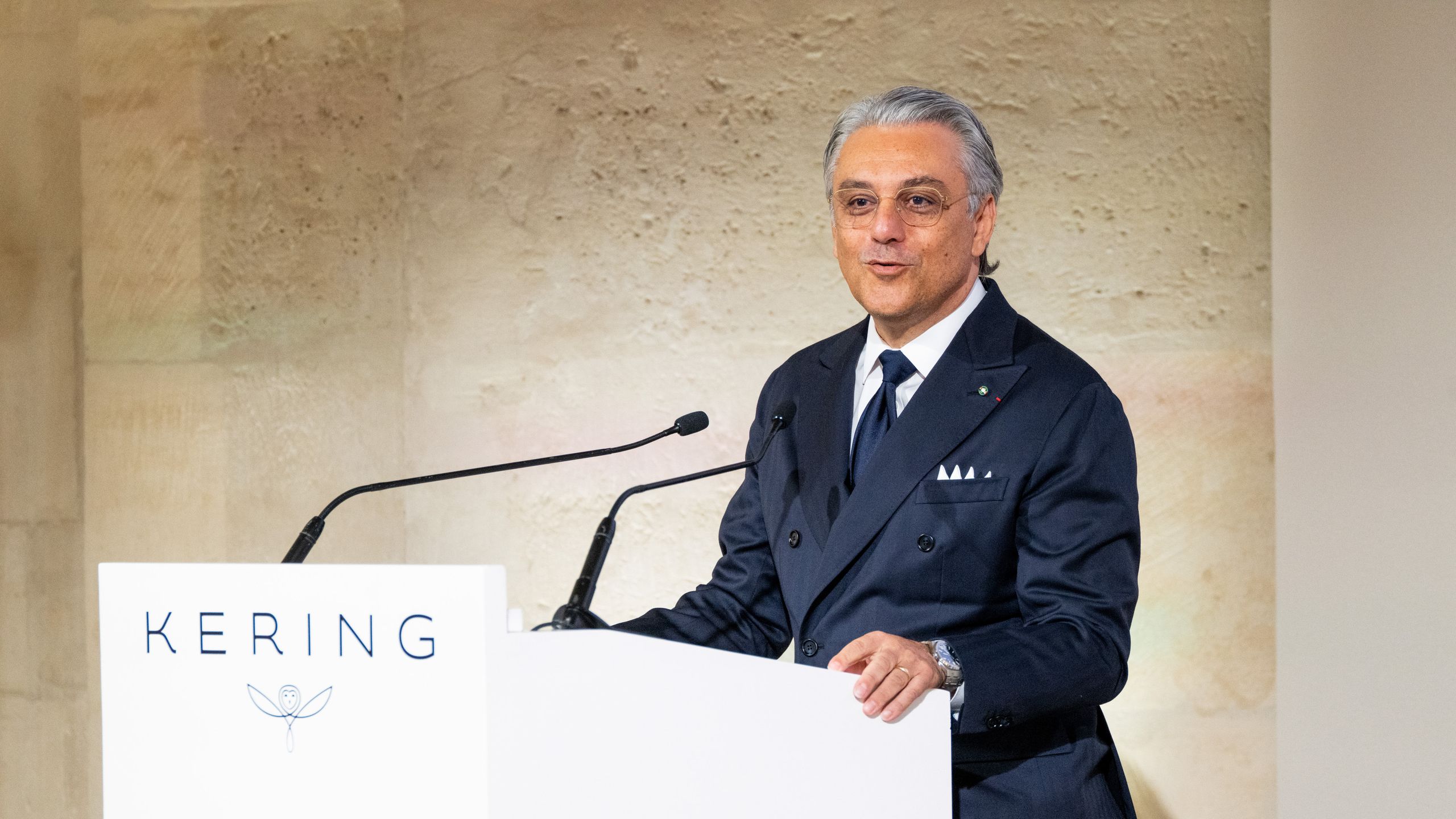 Luca de Meo chief executive officer of Kering SA speaks during the company's annual general meeting in Paris France on...