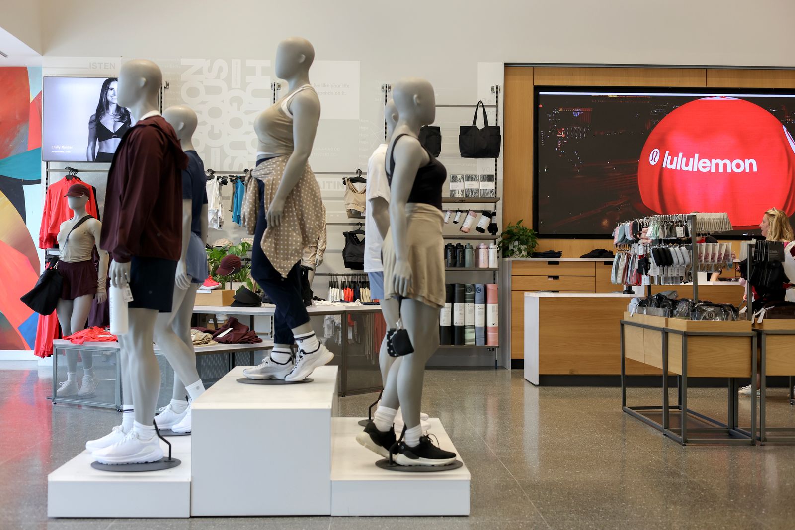 MIAMI BEACH FLORIDA APRIL 03 Items are displayed in a Lululemon store on April 03 2025 in Miami Beach Florida. The...
