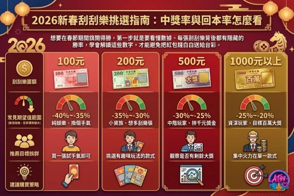【2026刮刮樂推薦攻略】中獎機率與期望值挑選全指南 1 2026刮刮樂期望值